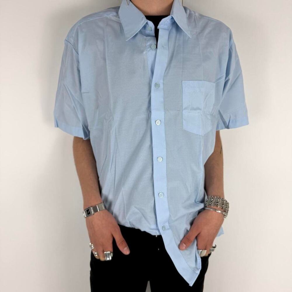 Vintage y2k grunge skater faded blue archive rare button up t shirt